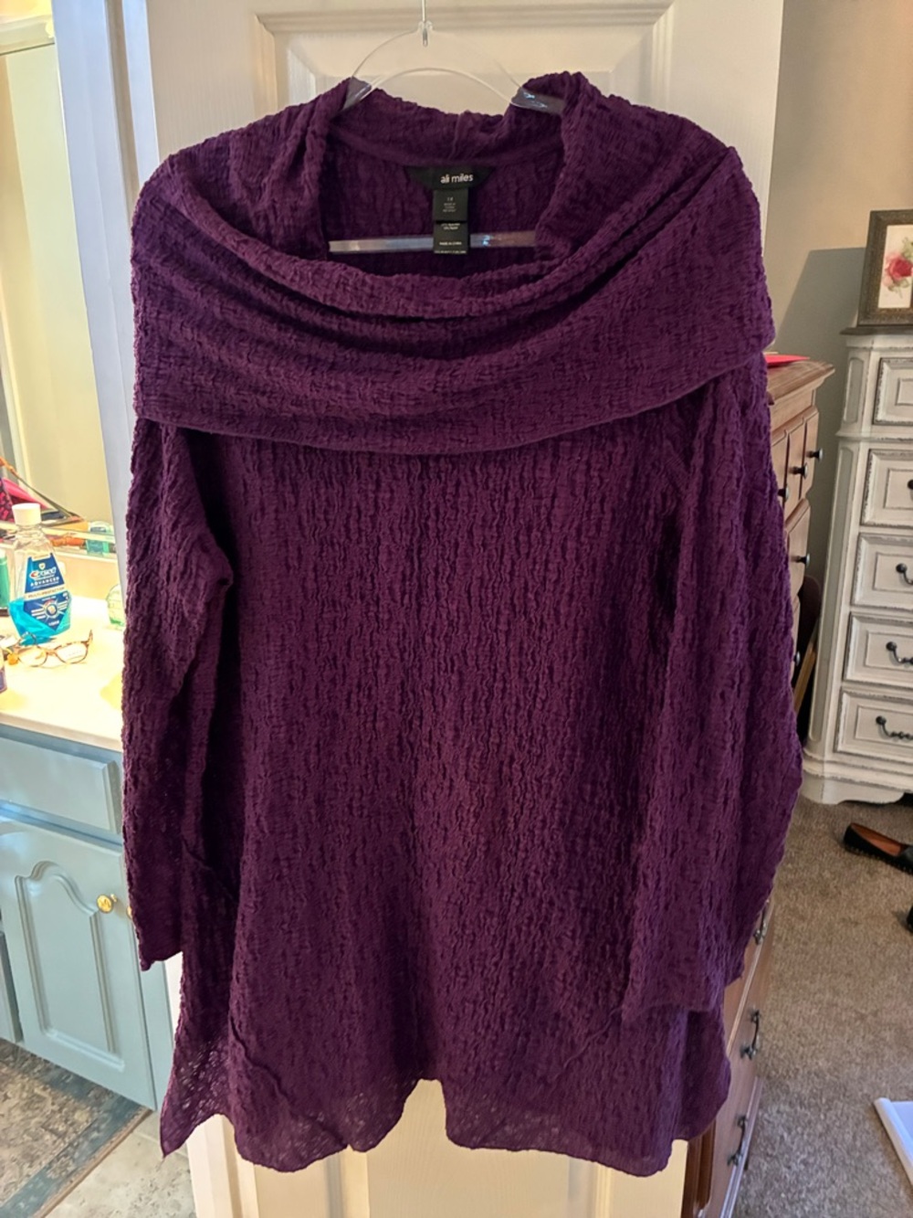 Ali Miles Royal Purple Cowl Neck Textured  Tunic Top SZ 1/X